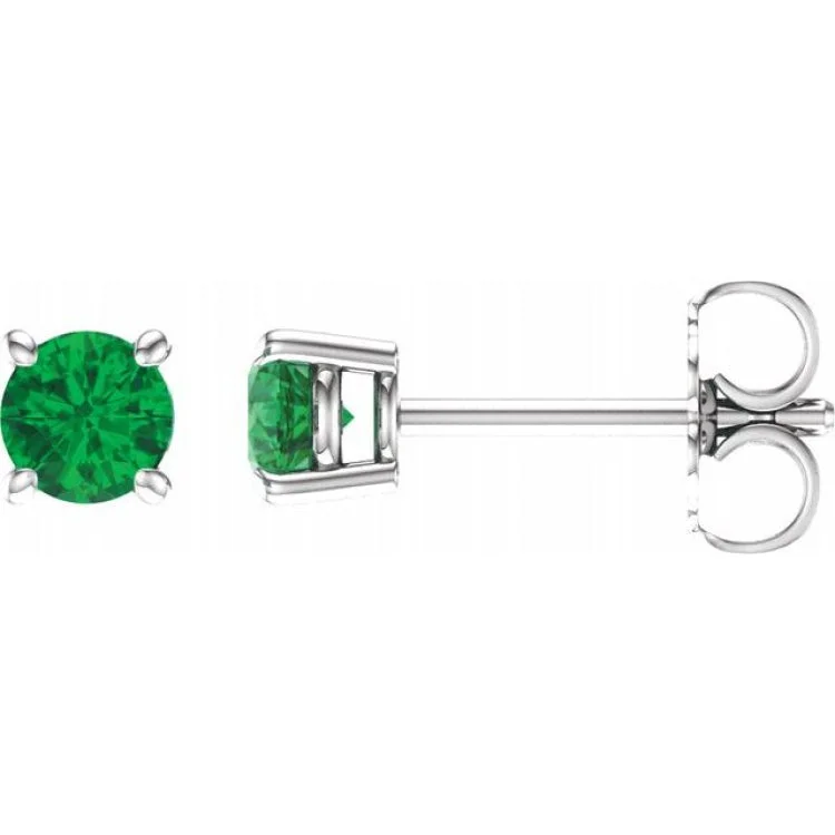 Ladies earrings seek shine -14K White 4 mm Lab-Grown Emerald Stud Earrings