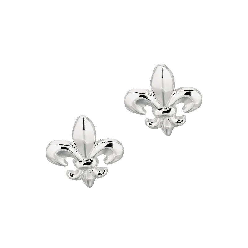 Ladies earrings orbit glow -Silver Polished Fleur De Lis Earring