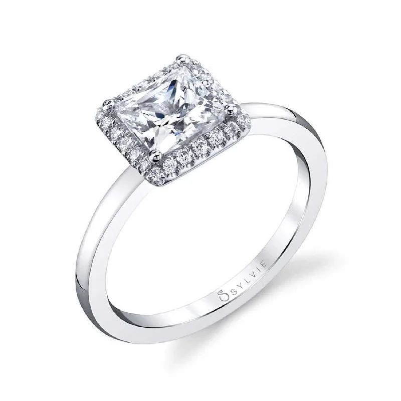 Ladies engagement rings pine radiance -Sylvie Modern Princess Cut Engagement Ring With Halo SY293-PR