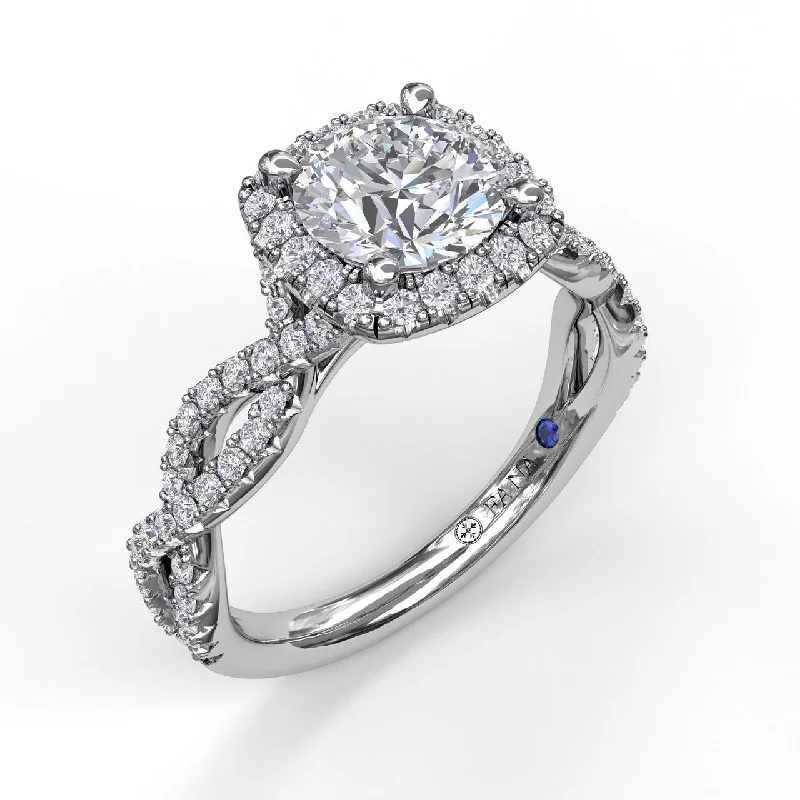 Ladies engagement rings deal sparkle -Fana Cushion Halo Twist Engagement Ring 3826