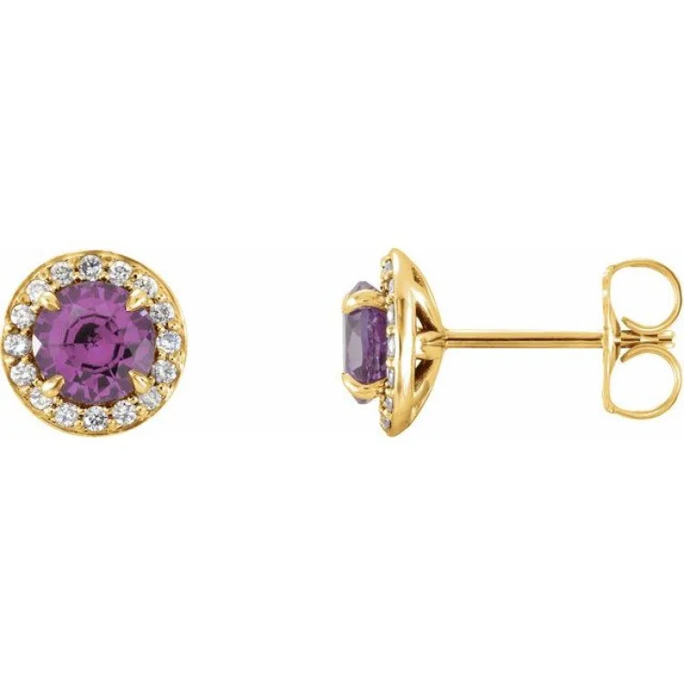 Ladies earrings frame charm -14K Yellow 4 mm Natural Amethyst & 1/10 CTW Natural Diamond Earrings