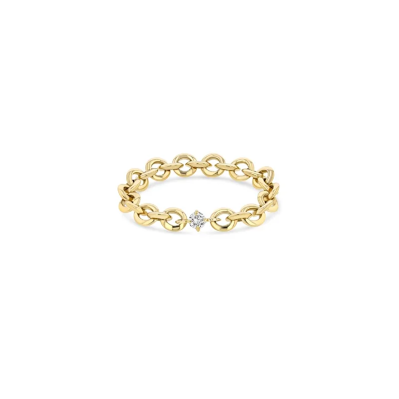 Ladies rings petal radiance -Micro Chain Ring With Petite Diamond Center