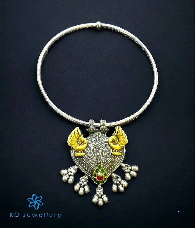 ladies necklaces sentimental-The Himani Silver Antique Peacock Hasli Necklace (2 tone)