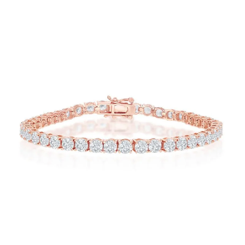 ladies bracelets seasonal design-Sterling Silver 4mm Prong-Set Round CZ Tennis Bracelet - Rose Gold Plated