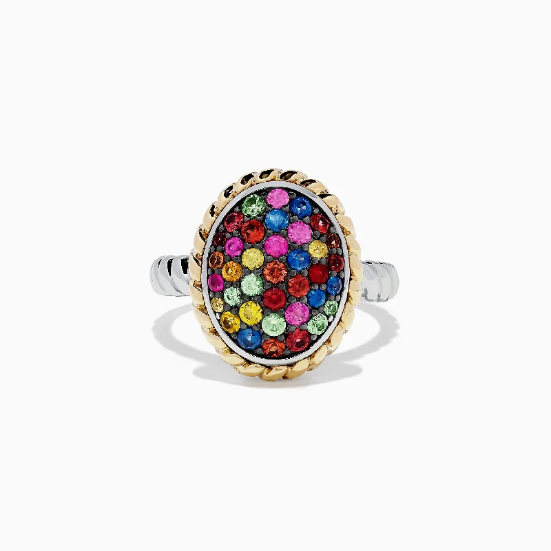 Ladies rings web only glow -Mosaic Sterling Silver & 18K Gold Multi Sapphire Ring, 1.22 TCW