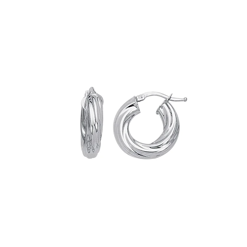 Ladies earrings next shine -14K White Gold Chubby Round Twist Hoop Earring