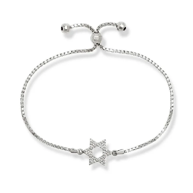 ladies bracelets geometric-Sterling Silver Center Open CZ Star of David with Beads Bracelet