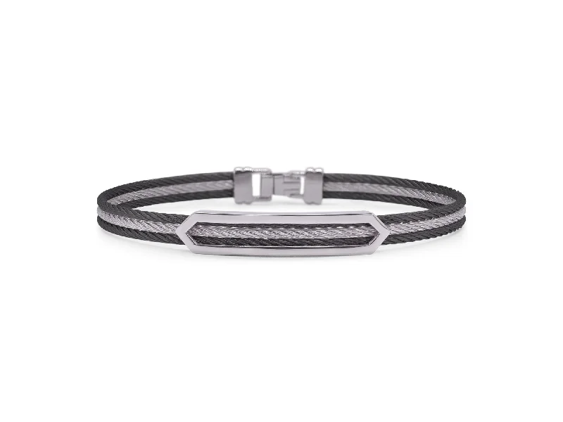 ladies bracelets chakra-ALOR Men’s Black & Grey Cable Open Arrow ID Bracelet