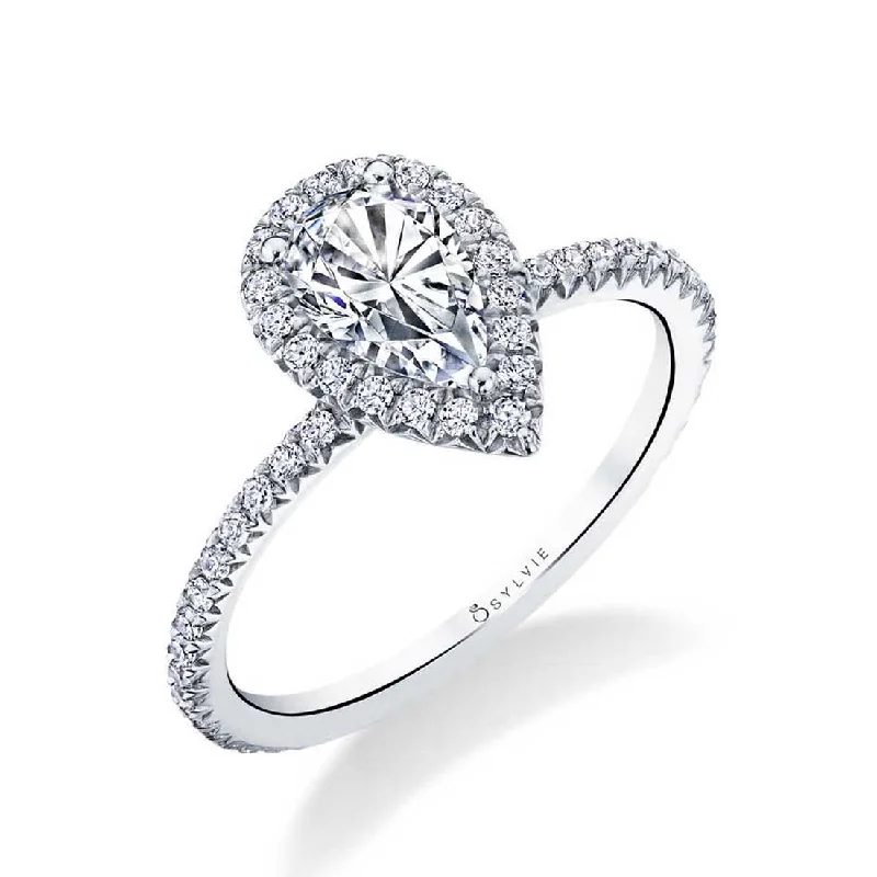 Ladies engagement rings hunt radiance -Sylvie Pear Shaped Halo Engagement Ring S1793-PS