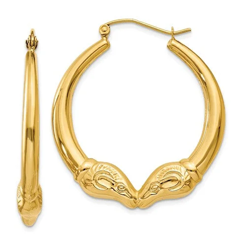 Ladies earrings buy radiance -14KT YELLOW GOLD RAMS HEAD HOOP EARRINGS