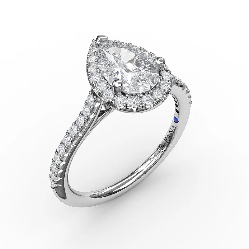 Ladies engagement rings always glow -Fana Delicate Pear Shaped Halo And Pave Band Engagement Ring 3791