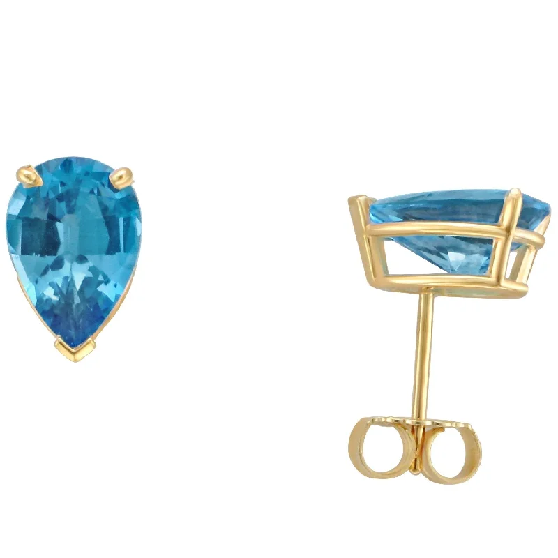 Ladies earrings soar charm -14KT YELLOW GOLD 4.60 CTW PEAR SHAPE SWISS BLUE TOPAZ EARRINGS