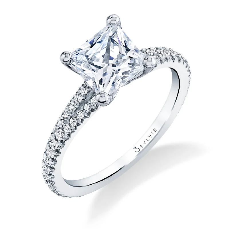 Ladies engagement rings cushion charm ring -Sylvie Princess Cut Engagement Ring S1700 - PR