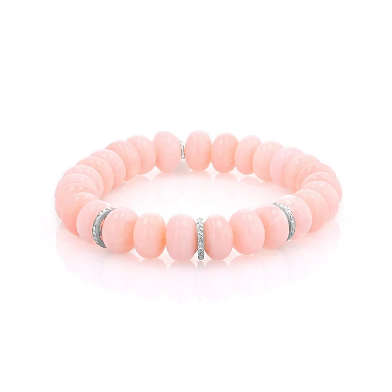 ladies bracelets diamond-Pink Opal Rondelle Bracelet with 3 Diamond Rondelles - 10mm  B0003684