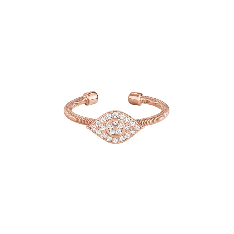 Ladies rings dune radiance -Rose Gold Finish Sterling Silver Cable Cuff Evil Eye Ring with Simulated Diamonds