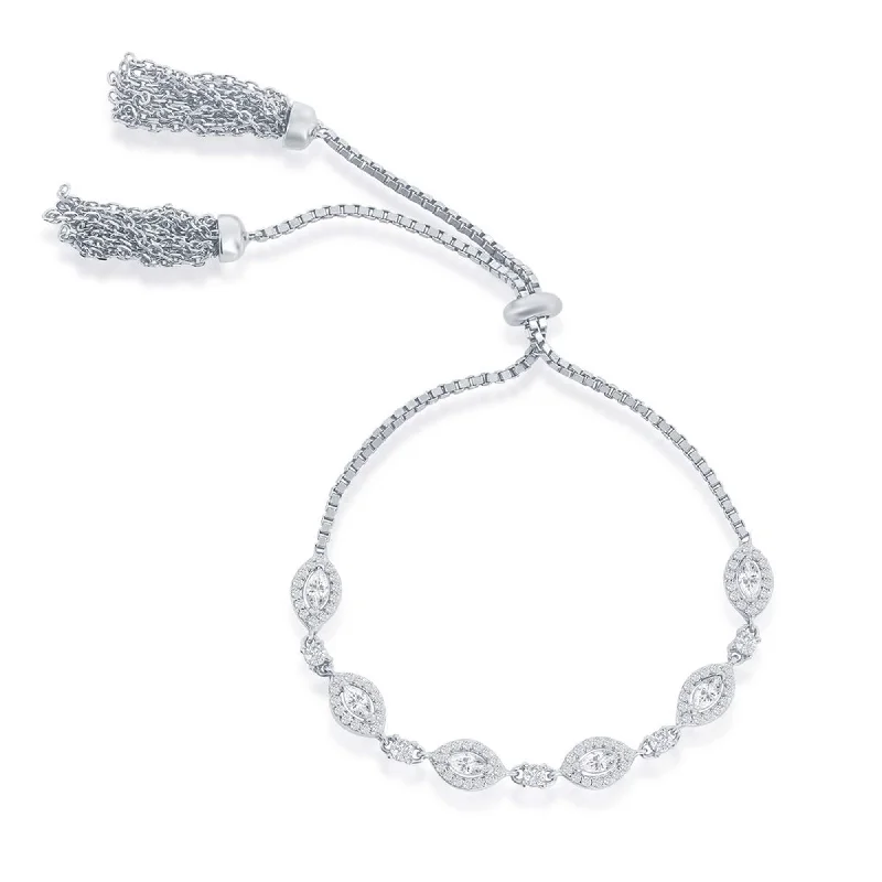 ladies bracelets hypoallergenic-Classic Women's Bracelet - Sterling Silver Round and Marquise CZ Tassel | T-8039