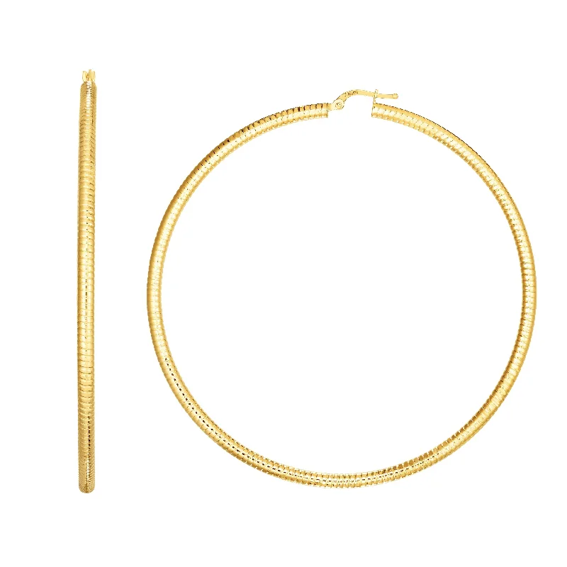 Ladies earrings trio charm -14K Gold 3x80mm Textured Hoop Earring