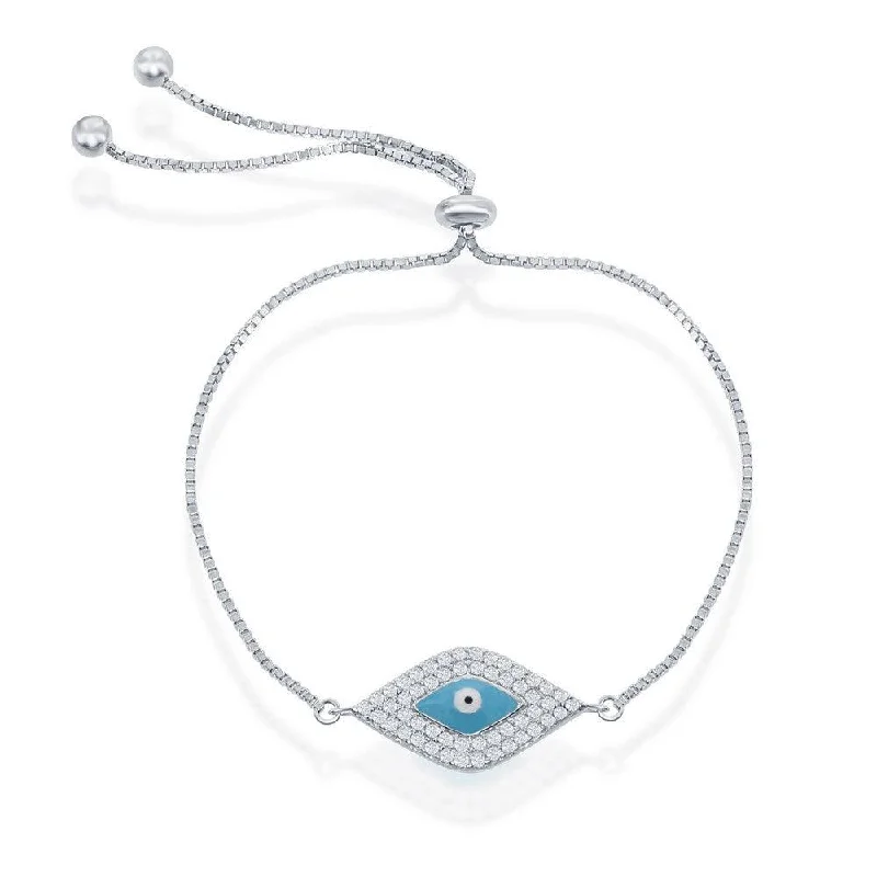 ladies bracelets antique-Sterling Silver Blue Evil Eye with Beads Adjustable Bolo Bracelet