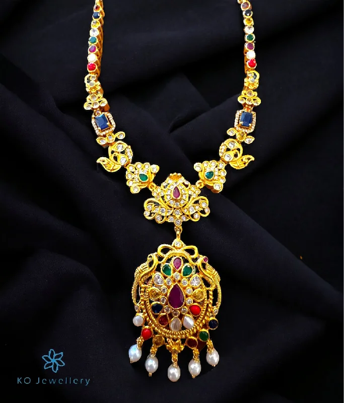 ladies necklaces shimmering-The Kaashya Silver Navratna Necklace