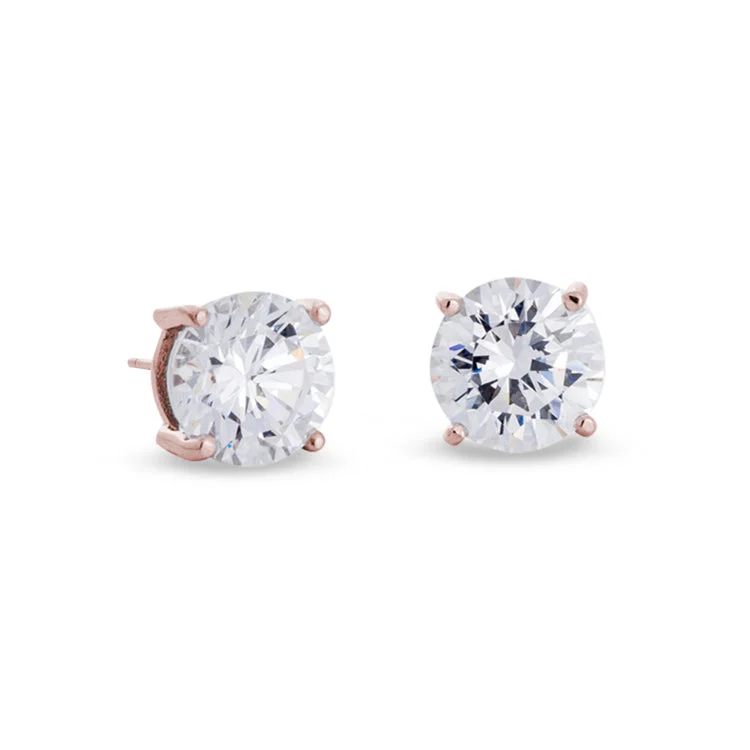 Ladies earrings wood glow -Rose Gold Finish Sterling Silver Prong Set Round Simulated Diamond Earrings Approx. 4CTTW