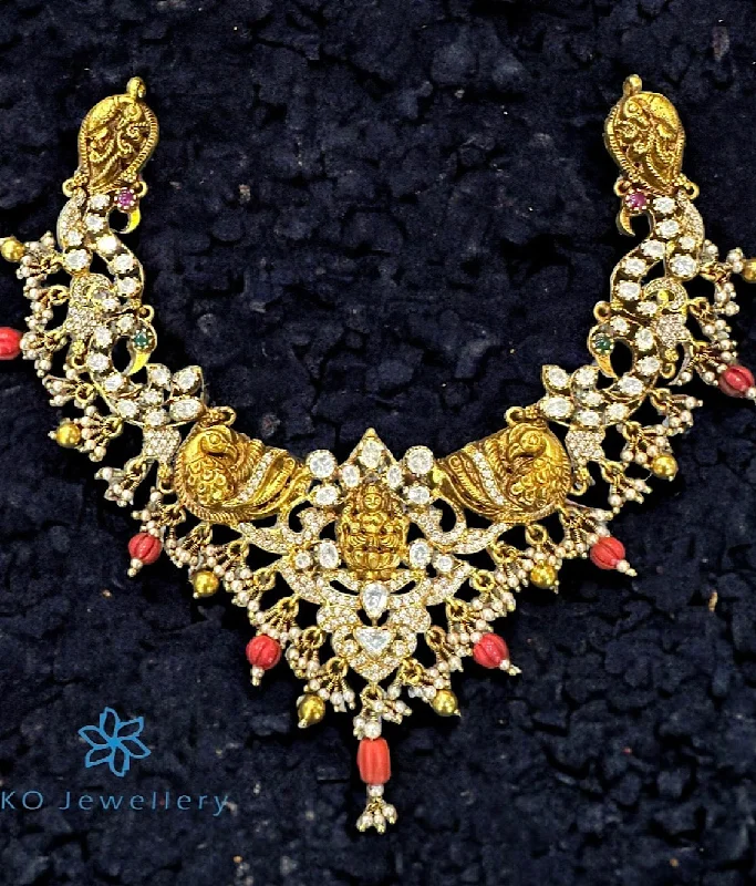 ladies necklaces designer-The Gargi Silver Peacock Necklace