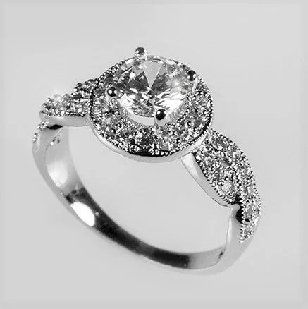 Ladies engagement rings map charm -Sara 1ct Round CZ Halo Engagement Ring | 1.8ct