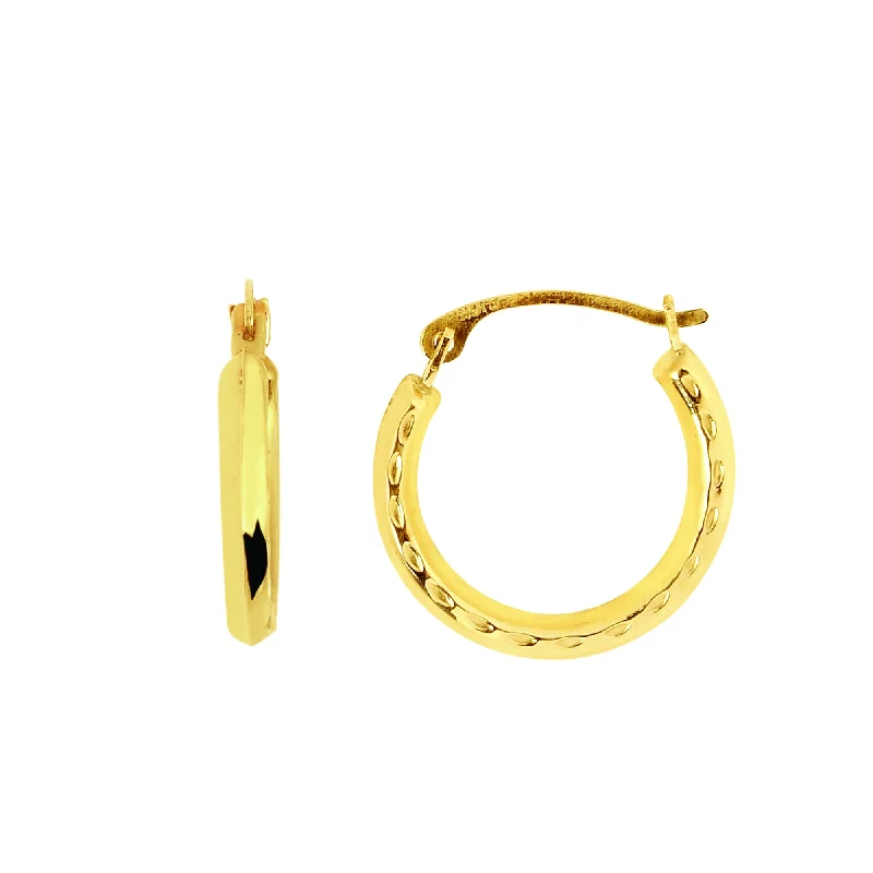 Ladies earrings petal glow -14K Gold Polished with Diamond Cut Detail Back to Back Hoop Earring