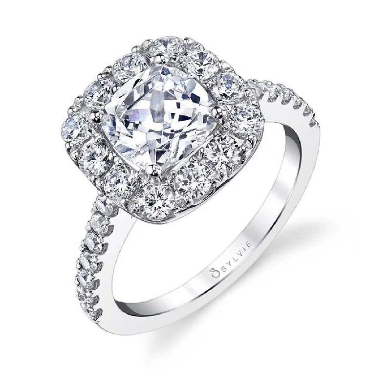 Ladies engagement rings bloom charm -Sylvie Cushion Cut Halo Engagement Ring S1299-CU