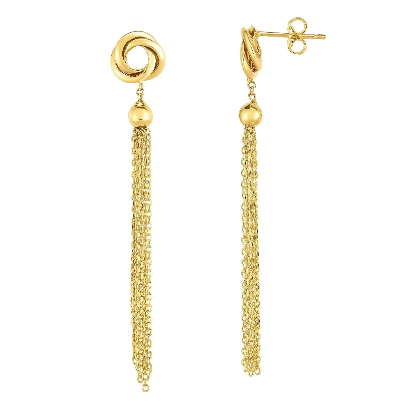 Ladies earrings odd gem radiance -14K Gold Multi Chain with Love Knot Linear Drop Earring