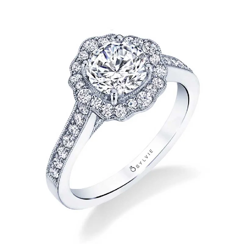 Ladies engagement rings chant shine -Sylvie Vintage Inspired Flower Engagement Ring S1727