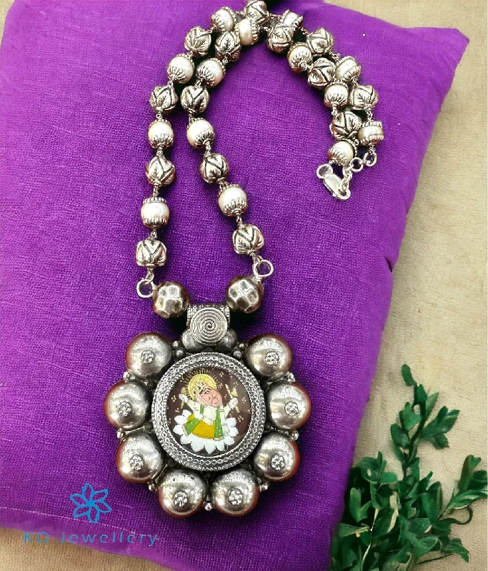 ladies necklaces latest-The Ganapati Silver Handpainted Necklace