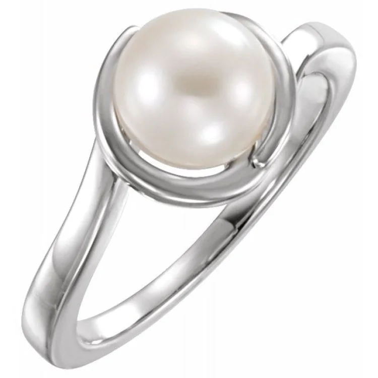 Ladies rings gust glow -Platinum Cultured White Freshwater Pearl Ring