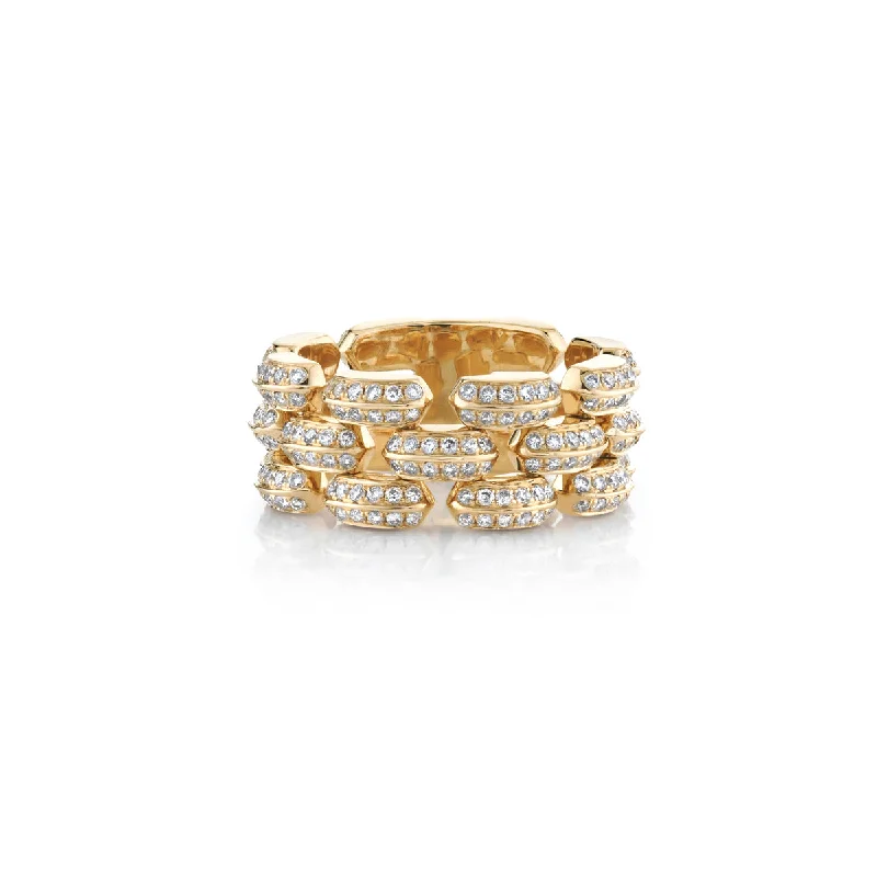 Ladies rings curl shine -Three Row Cleo Ring with Full Pave Diamond