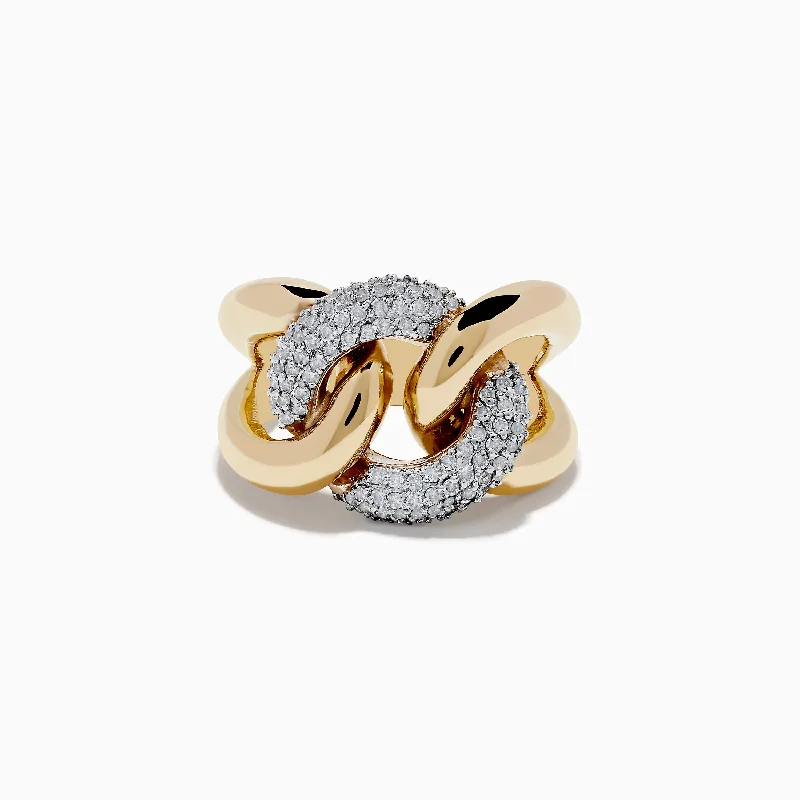 Ladies rings funk charm -Duo 14K White and Yellow Gold Pave Diamond Chain Link Ring