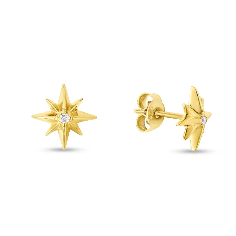 Ladies earrings rose shine -14K Gold Diamond North Star Earrings