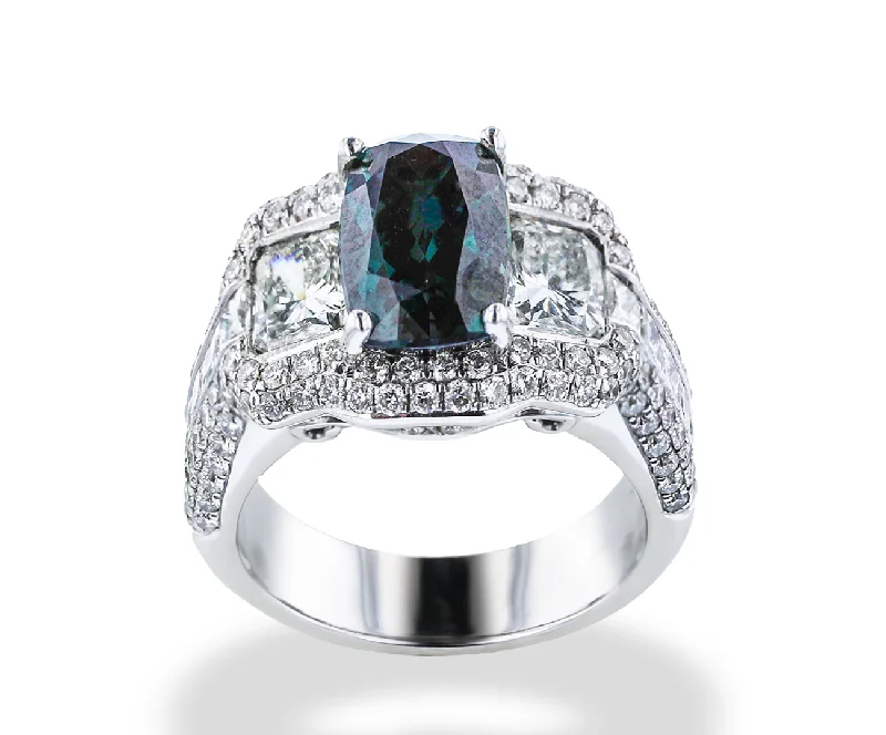 Ladies rings old gem shine -JULEVE 18KT WHITE GOLD 3.14CTW BRAZILIAN ALEXANDRITE & 2.85CTW DIAMOND PAVE RING