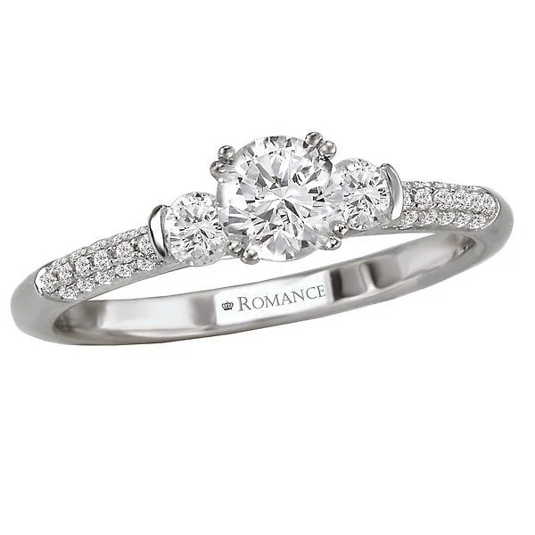 Ladies rings gold shimmer glow -14KT WHITE GOLD 3/4 CTW PAVE SET ROUND DIAMOND 3 STONE RING