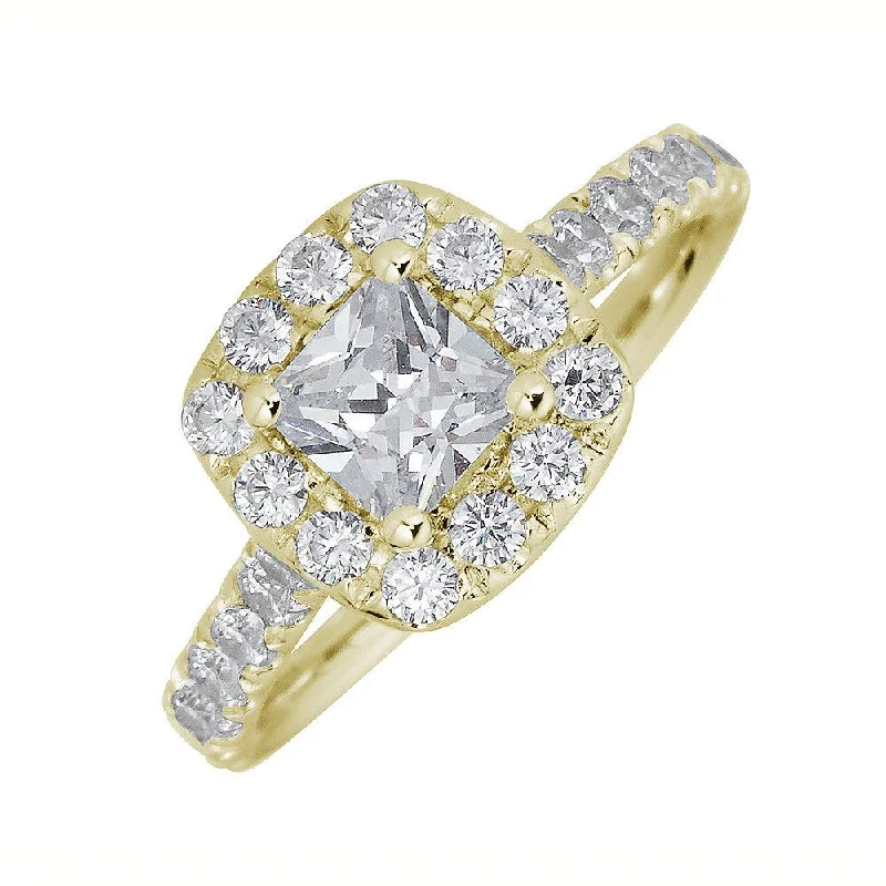 Ladies rings victorian glow -JULEVE 18KT GOLD 1.75 CTW DIAMOND CUSHION HALO RING