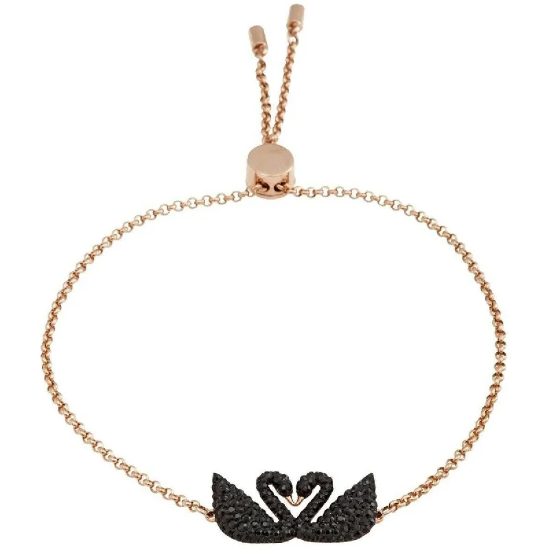 ladies bracelets heart shaped-Swarovski Women's Bracelet - Iconic Swan Black Crystal Rose Gold Plated | 5451389