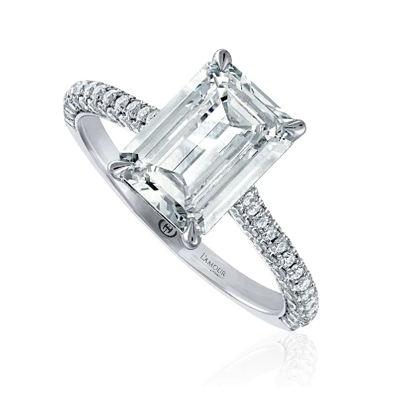 Ladies engagement rings orbit glow -L'Amour Emerald-cut Diamond Engagement Ring