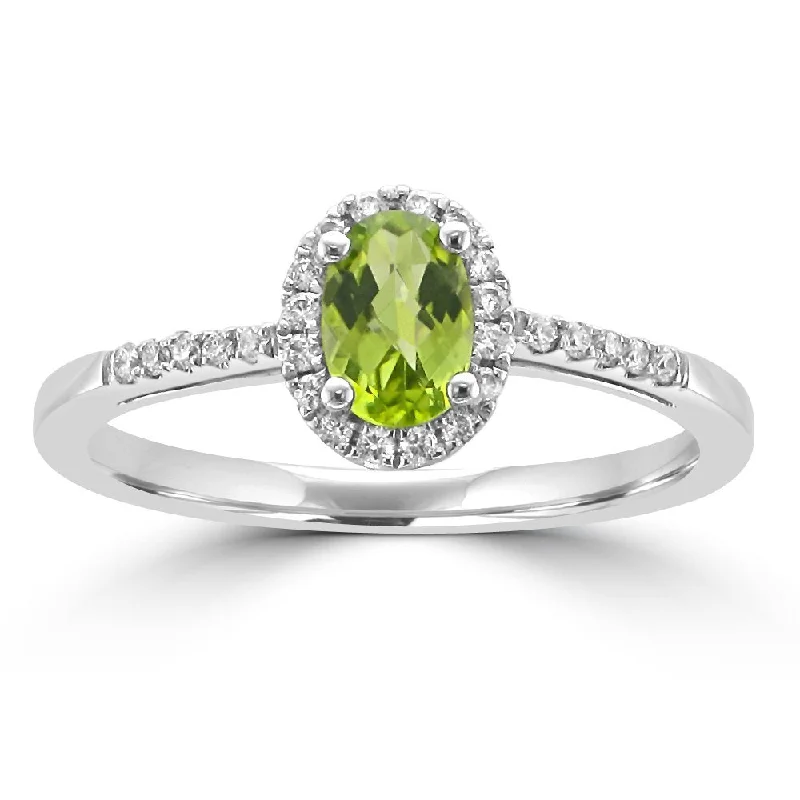 Ladies rings wave radiance -14KT WHITE GOLD PERIDOT & DIAMOND HALO RING