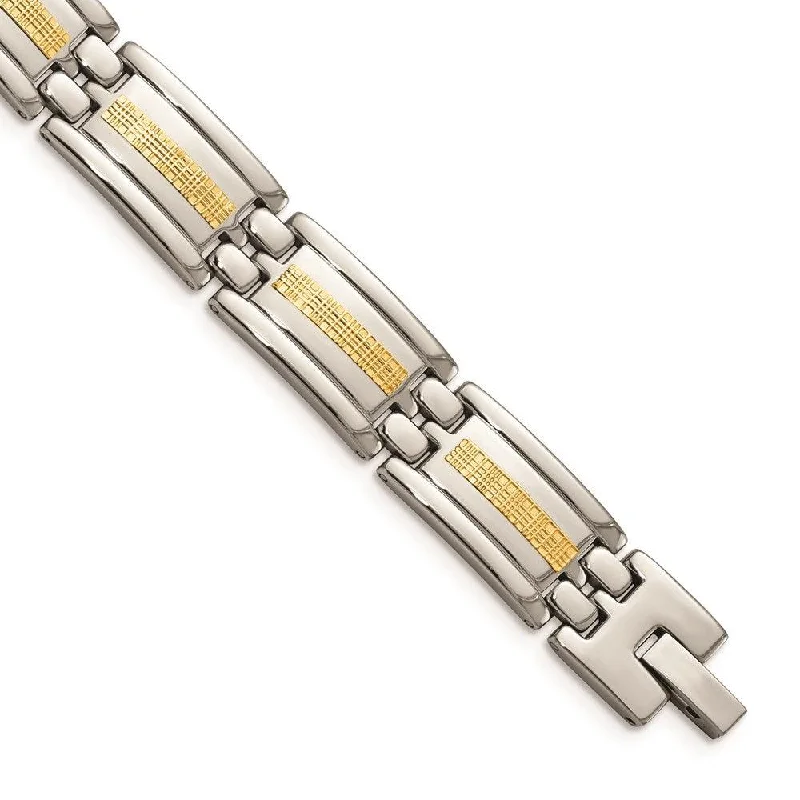 ladies bracelets stretch-Stainless Steel Polished w/14k Gold Link Bracelet