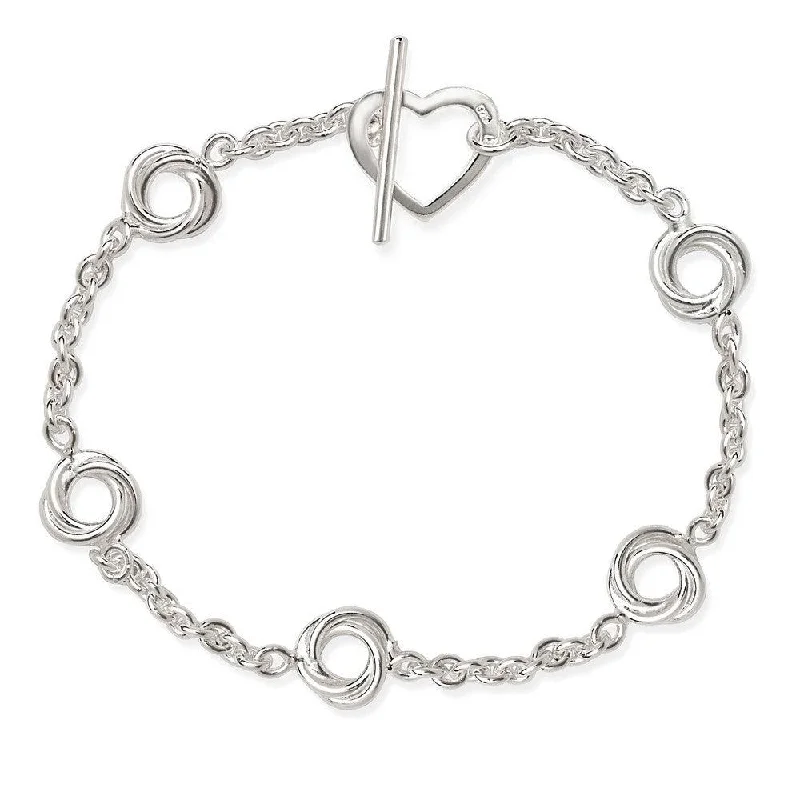 ladies bracelets high-end-Sterling Silver Knot with Heart Toggle Bracelet