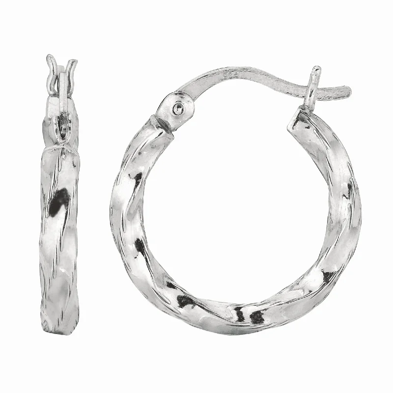 Ladies earrings fate charm -Silver Small Puff Twist Hoop Earring