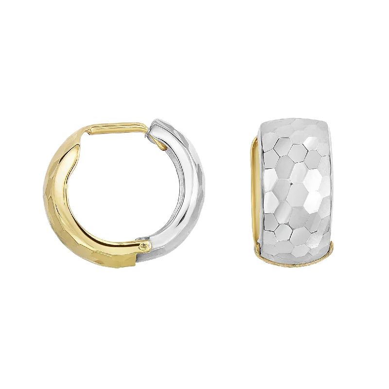 Ladies earrings hand sparkle -14K Gold Reversible Hammered Huggie Earring