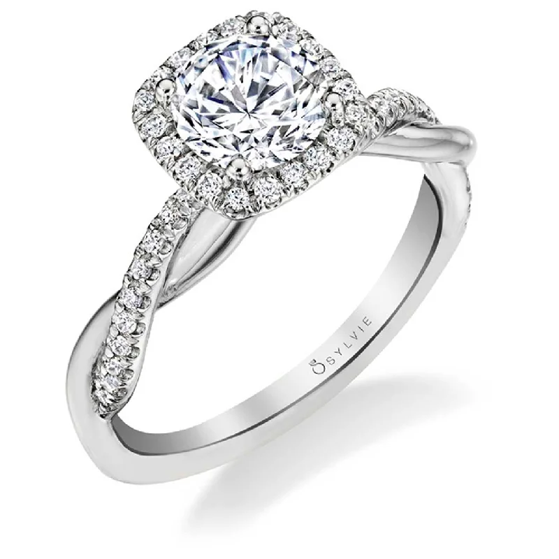 Ladies engagement rings fate charm -Sylvie Spiral Engagement Ring With Cushion Halo S1724