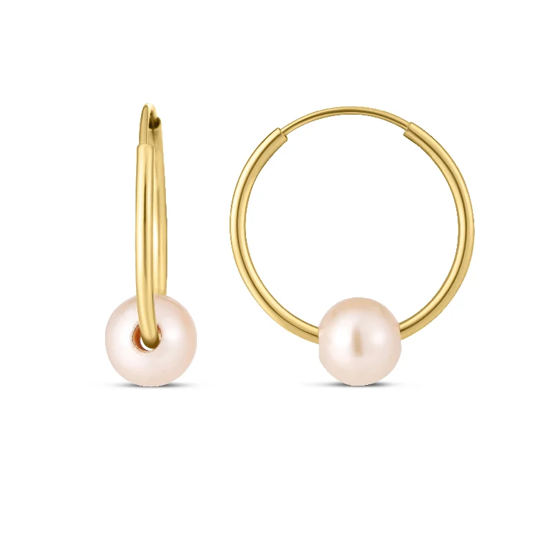 Ladies earrings dear charm -14K Gold Round Endless Pearl Earring