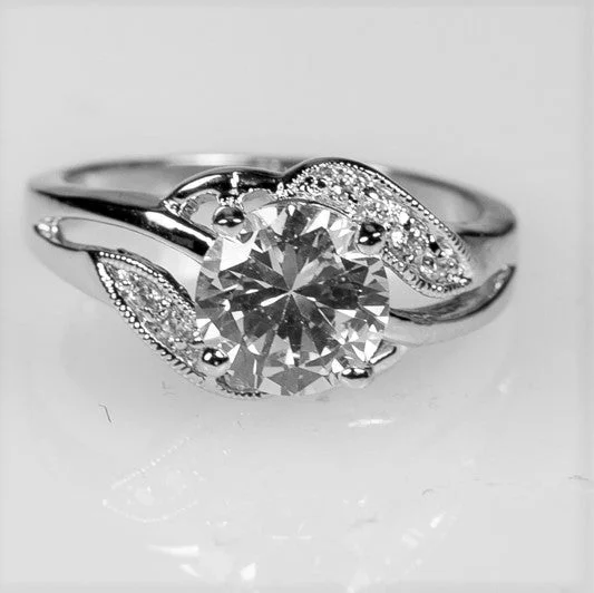 Ladies engagement rings jet shine -Natka Round CZ Elegant Engagement Ring | 1.8ct