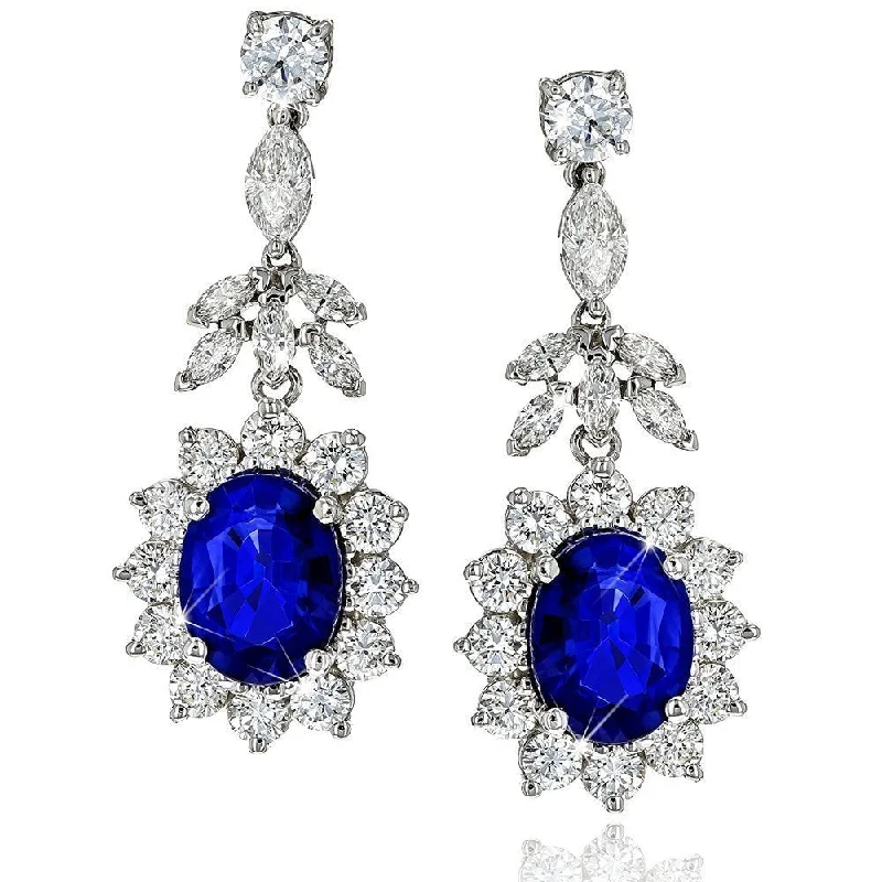 Ladies earrings turquoise sparkle -JULEVE 18KT 6.13 CTW SAPPHIRE & 3.75 CTW DIAMOND DROP EARRINGS