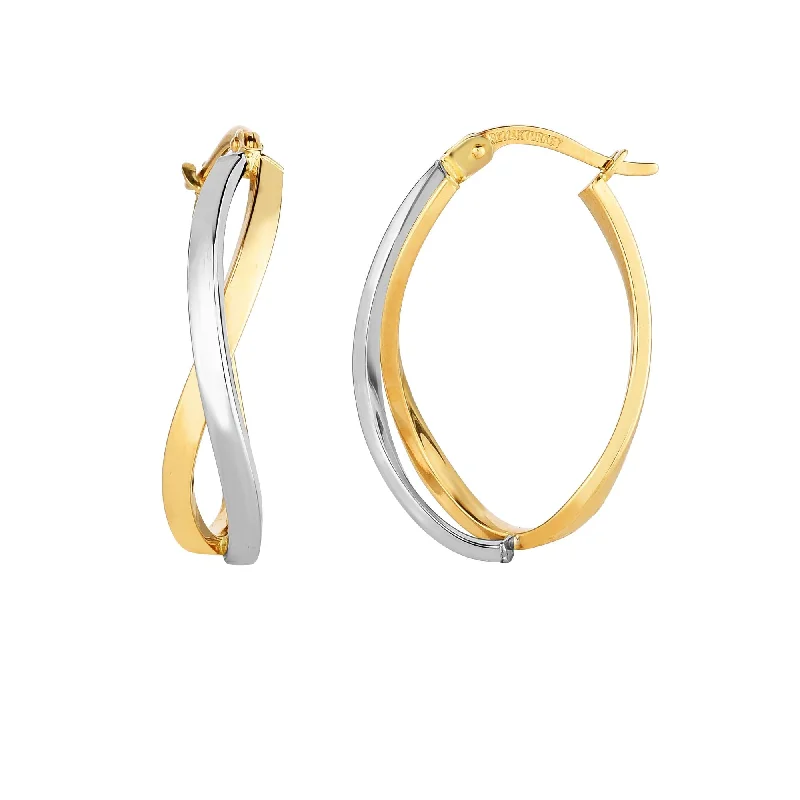 Ladies earrings web shine drop -14K Yellow & White Gold Twisted Hoop Earring